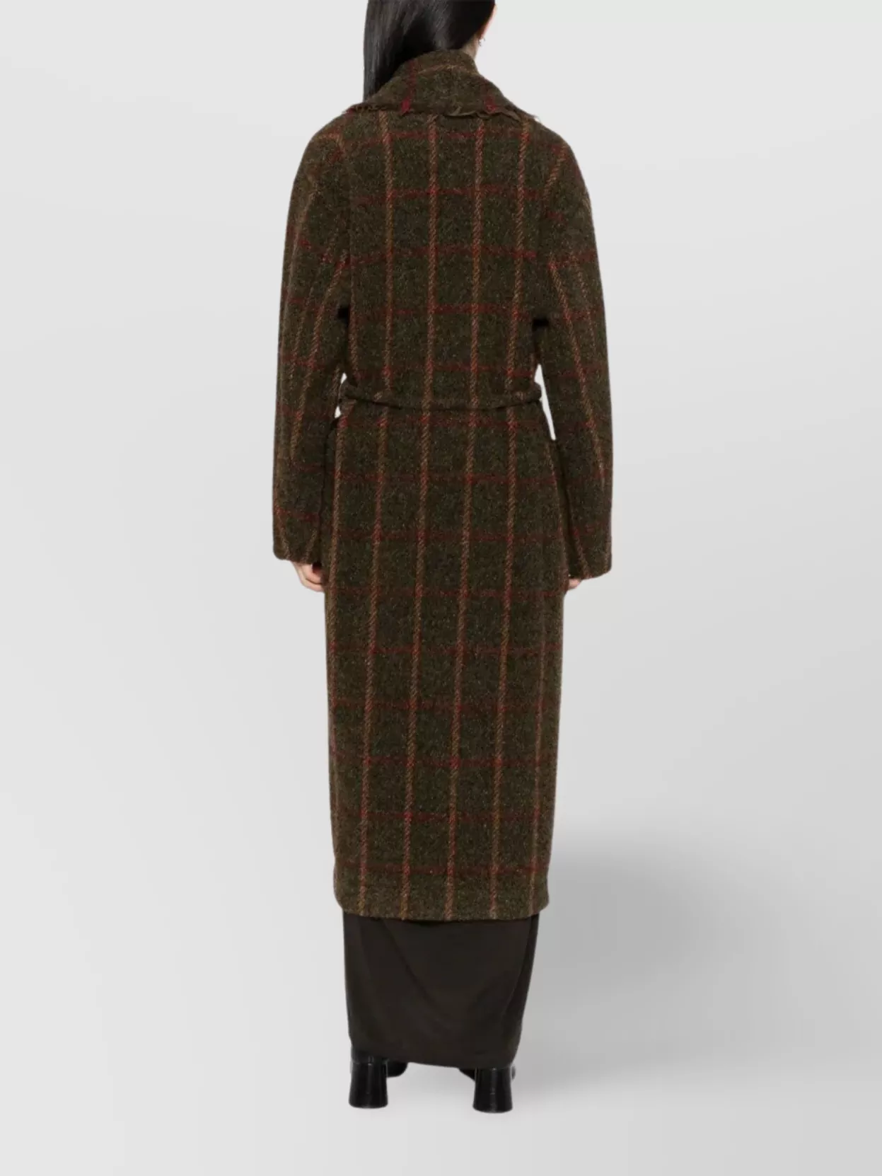 Uma Wang Waist Belted Checked Pattern Long Sleeves Coat In Brown