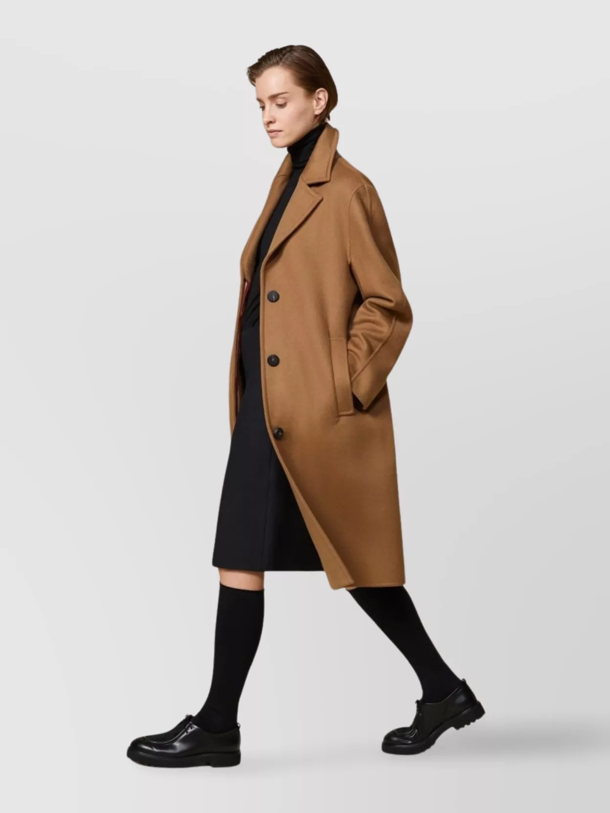Max Mara Cashmere Coat With Dot Trim And Buttons In Brown