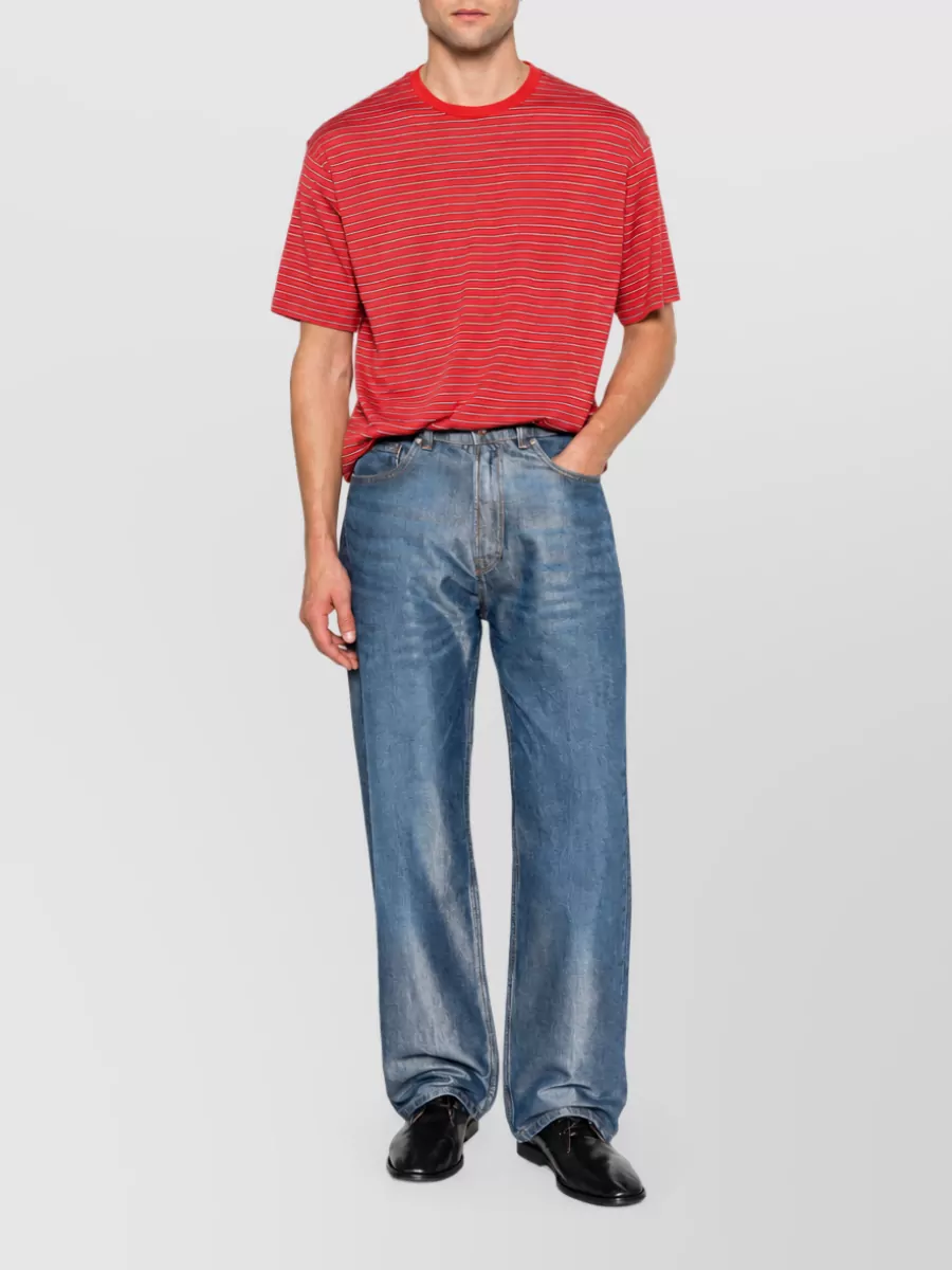 Auralee Wool striped crew neck short sleeve t shirt