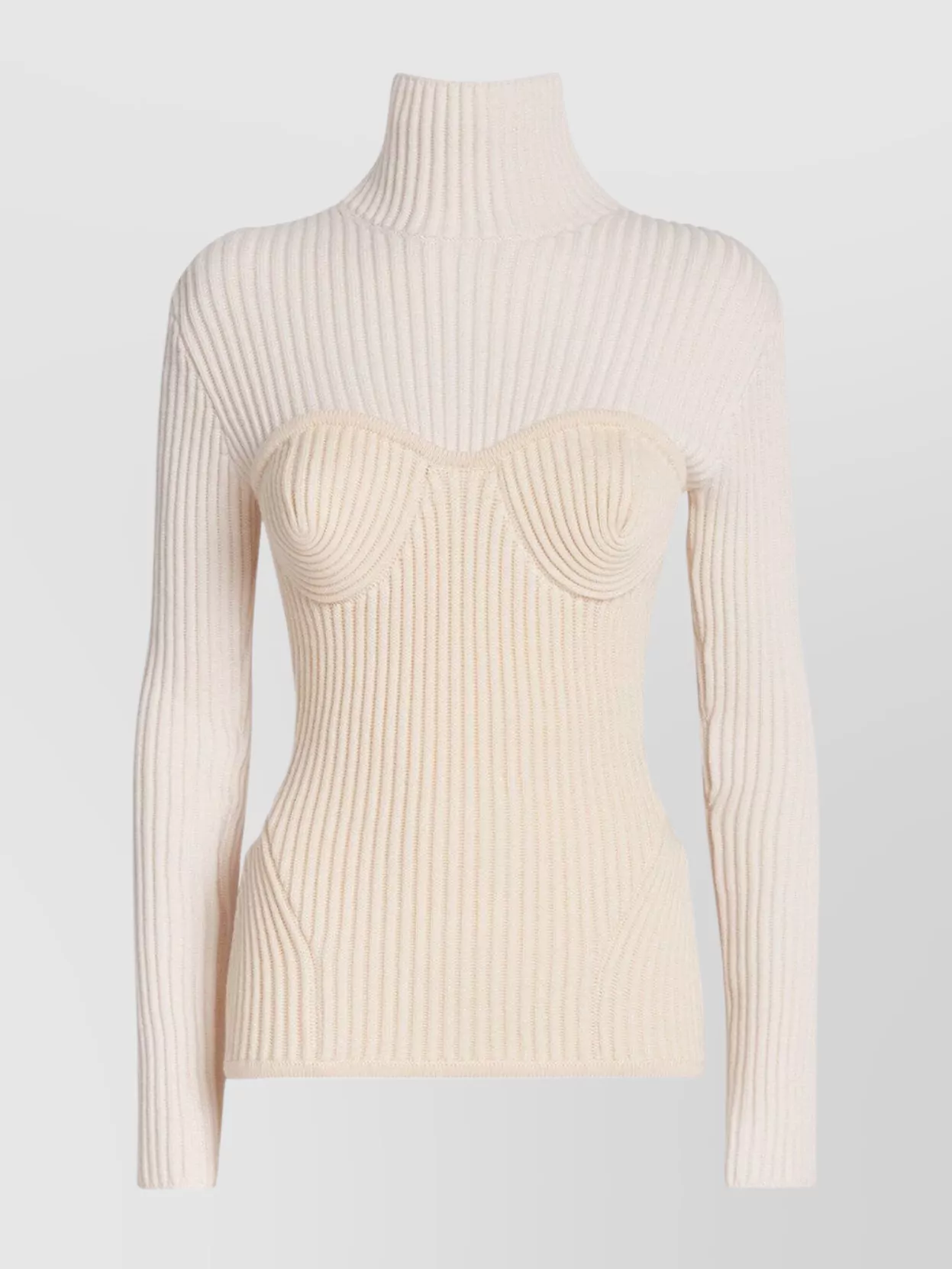 Jean Paul Gaultier Ribbed Turtleneck Sweater Corset Detail In Neutral