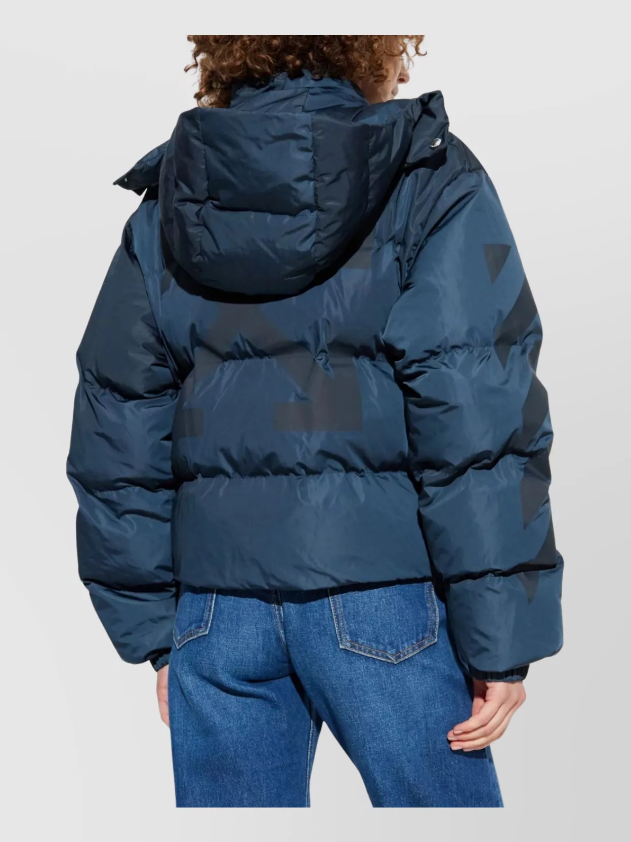 Off-white Cropped Hooded Puffer Jacket With High Collar In Blue