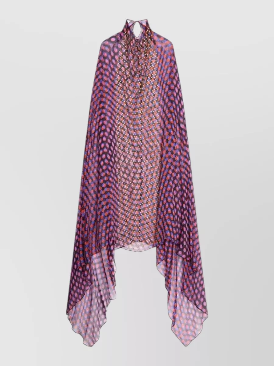 Dries Van Noten Silk Polka Dot Cape Maxi Dress