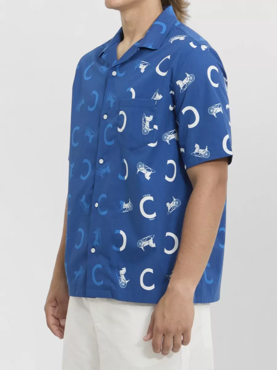 Celine Cotton Printed Short-Sleeve Bowling Shirt
