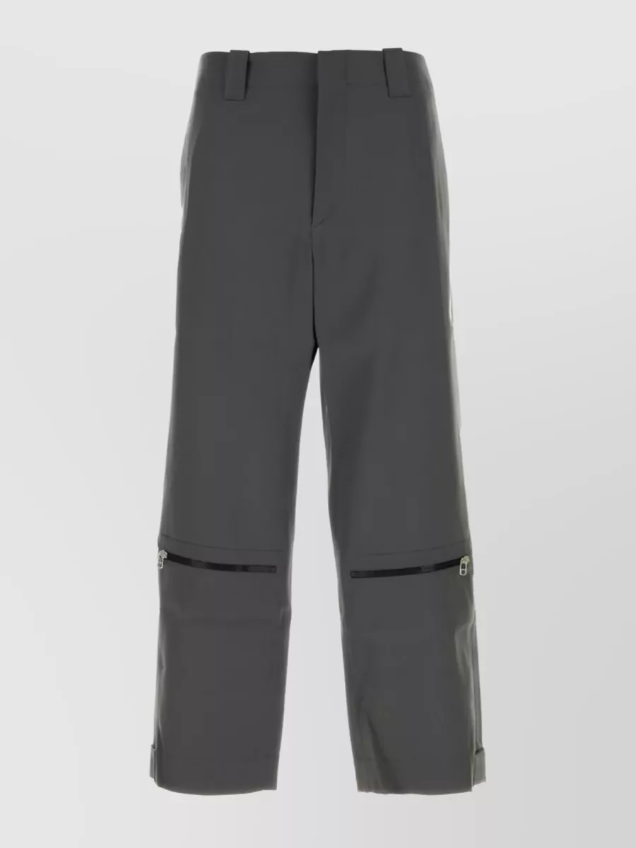 Shop Oamc Dark Grey Wool/cotton Trousers With Zip Detail