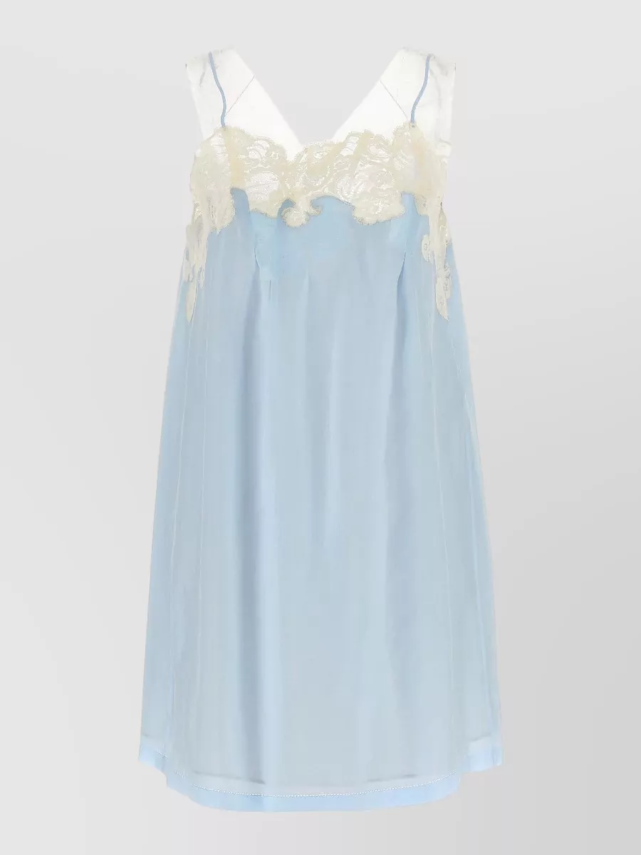Maison Margiela cupro lace-trimmed v-neck mini slip dress