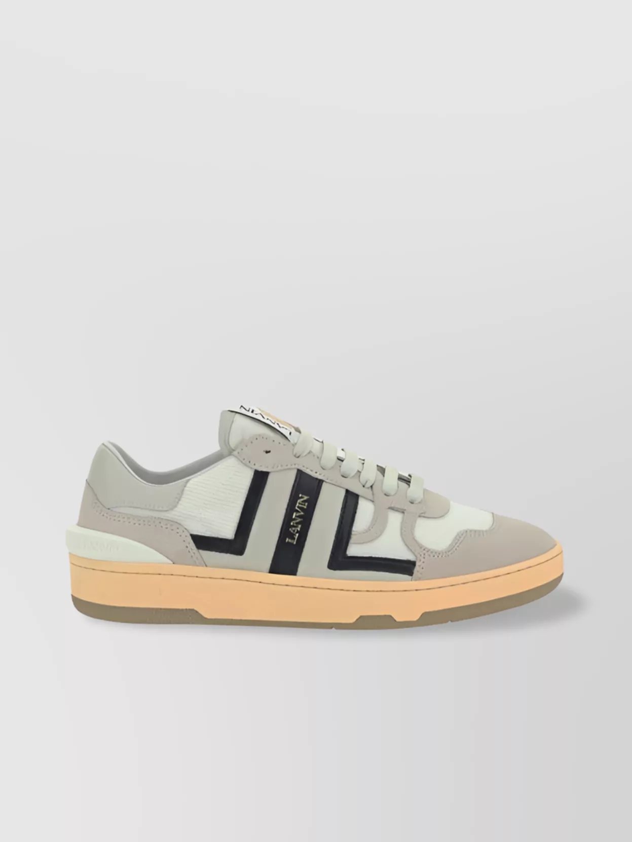 Lanvin Calfskin Panelled Sneakers With Perforated Design In Gray