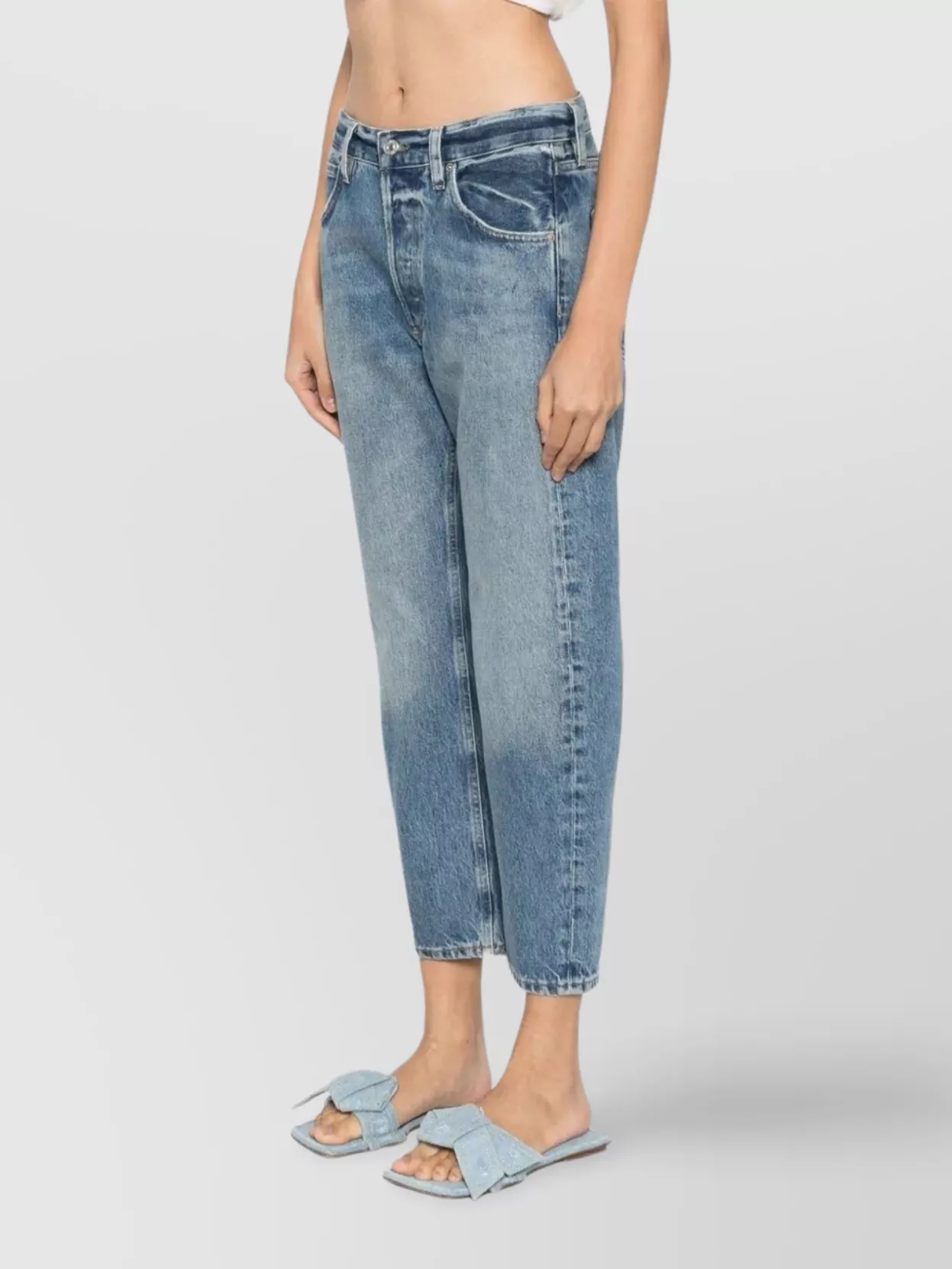 Citizens Of Humanity Cropped Faded Boyfriend Jeans With Belt Loops