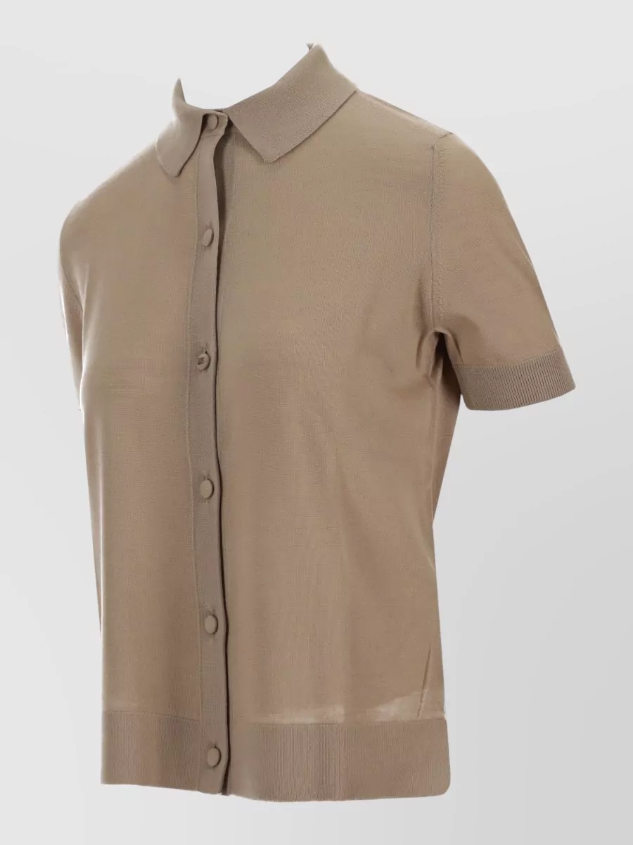 Max Mara Collared Short Sleeve Cardigan Ribbed Cuffs Hem