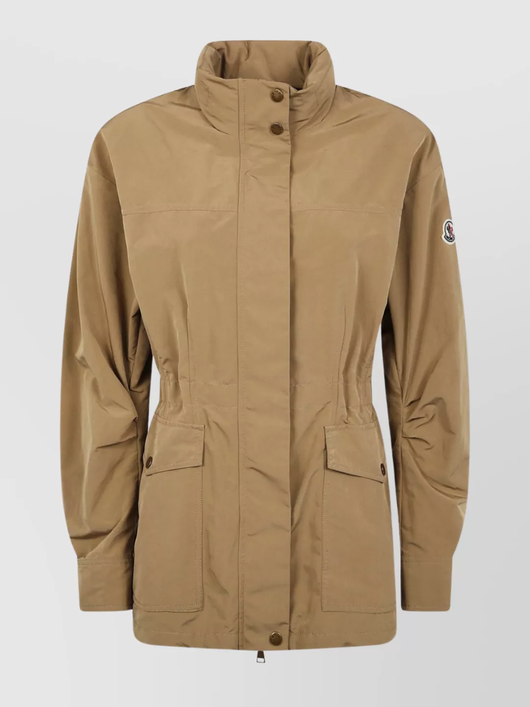 Moncler High Collar Long Sleeve Jacket With Pockets In Gold