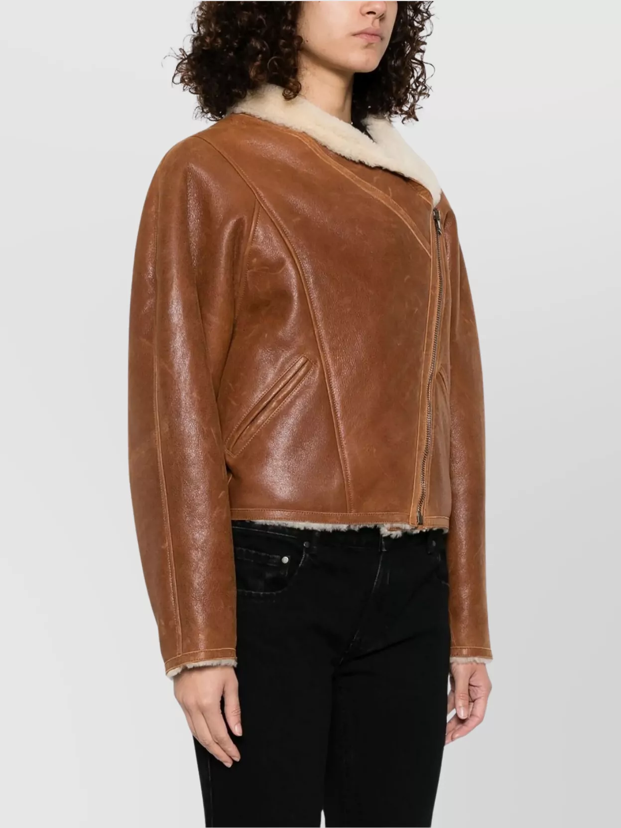 Isabel Marant Luxurious Shearling Leather Jacket With High Collar In Brown