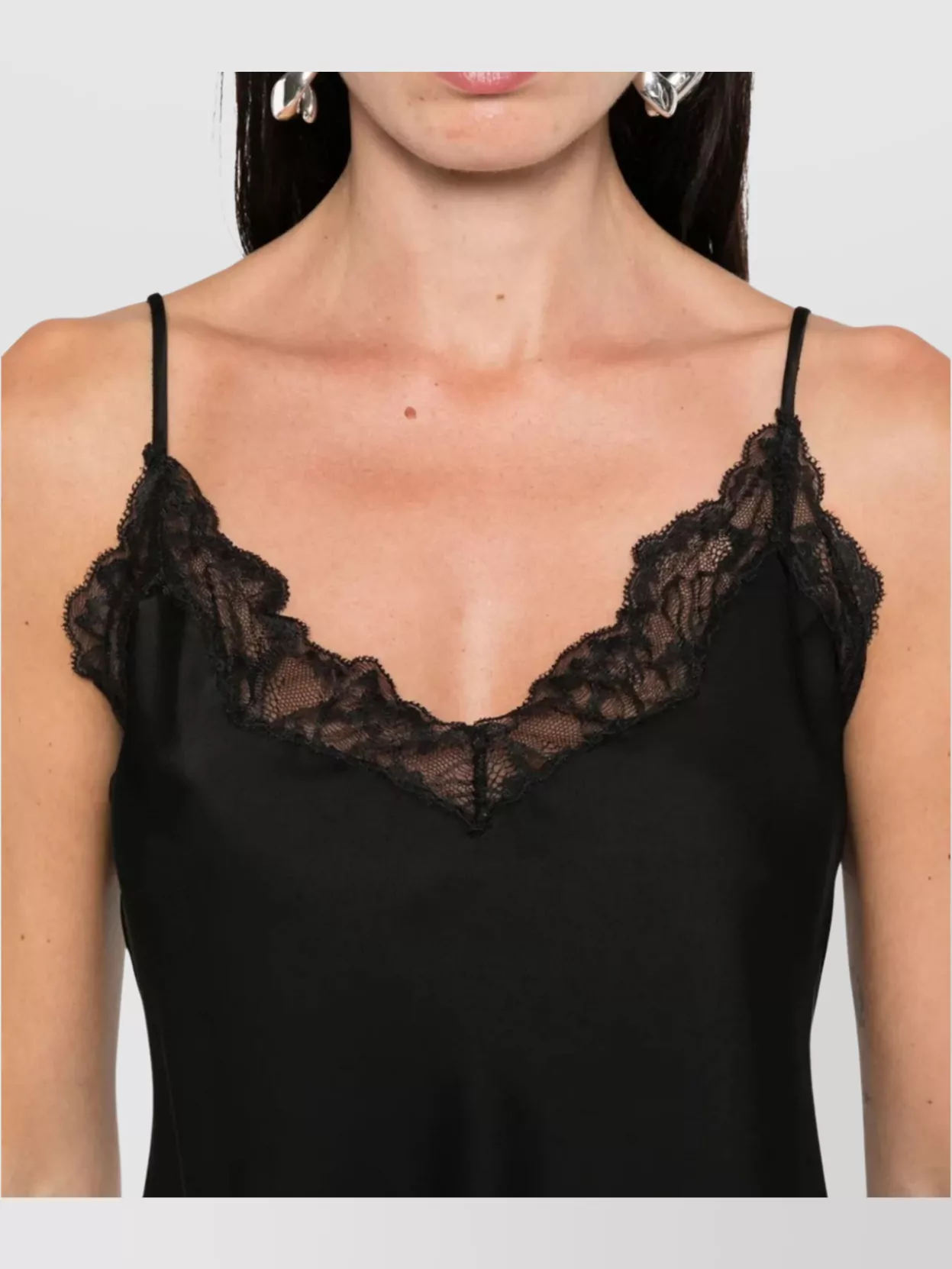 Calvin Klein Satin Cami With Lace Trim And Spaghetti Straps