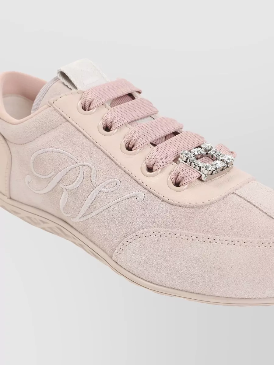 Roger Vivier Suede Leather Low-Top Lace-Up Sneakers