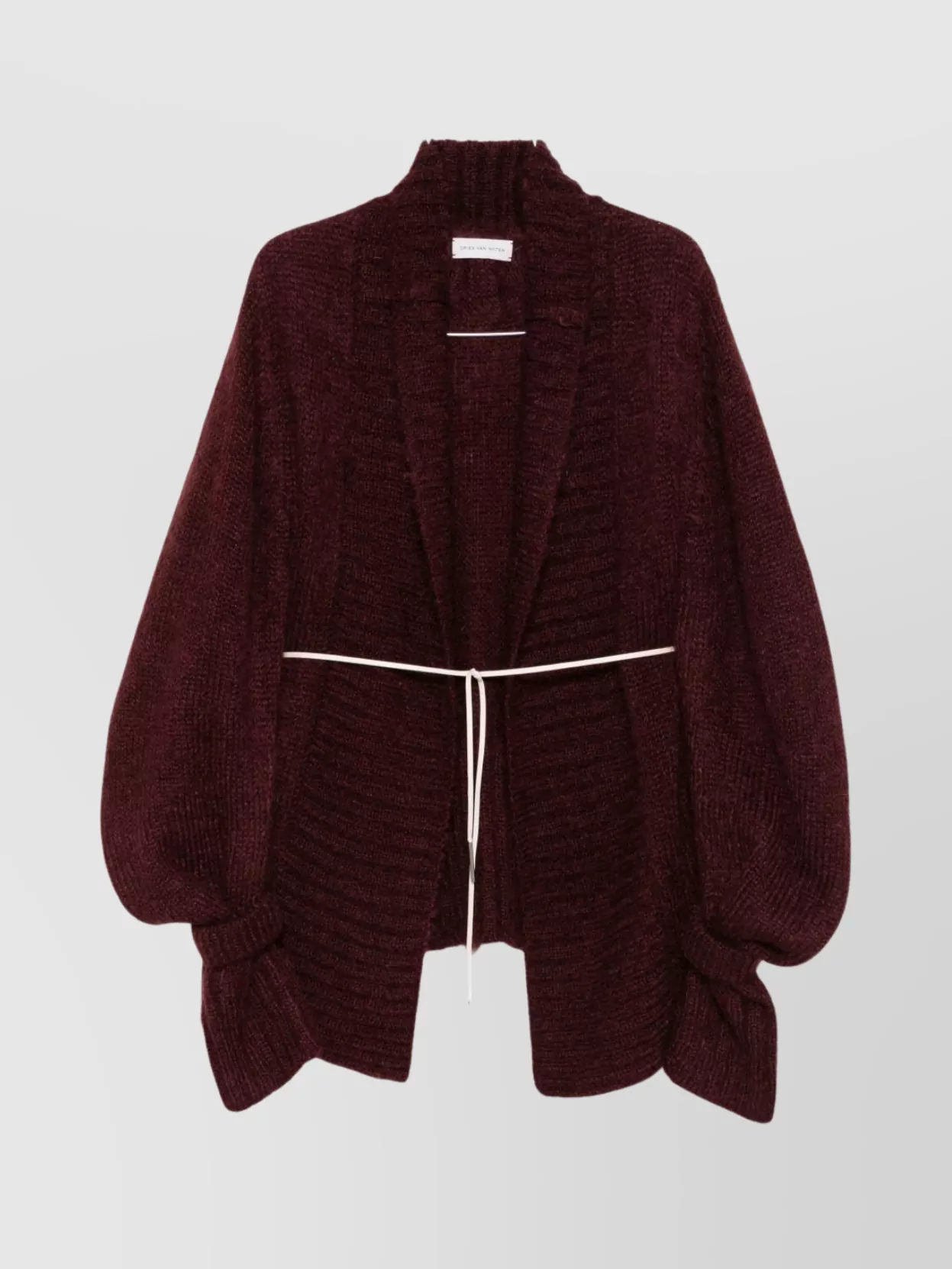 Dries Van Noten Open Front Chunky Knit Cardigan With Belt In Burgundy