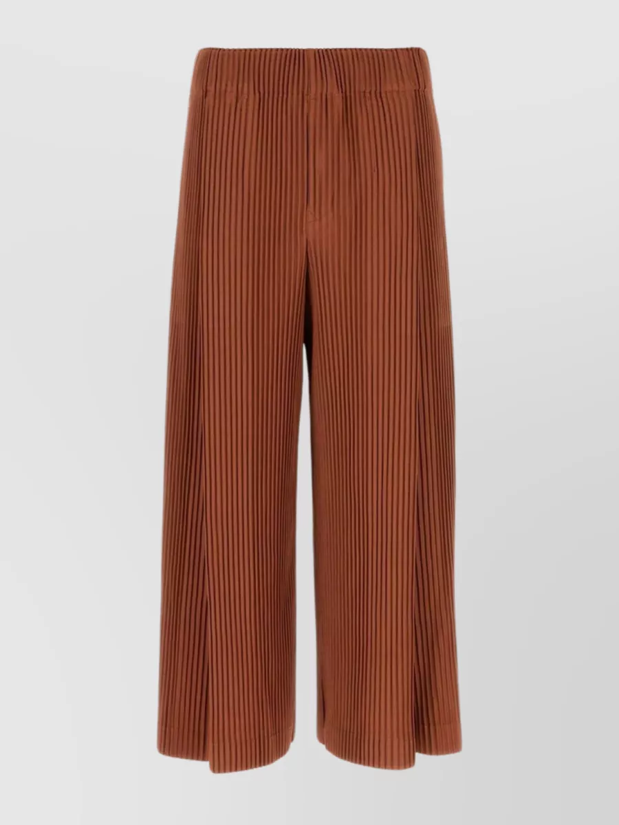 Shop Issey Miyake Polyester Wide-leg Pant With Elastic Waist In Brown