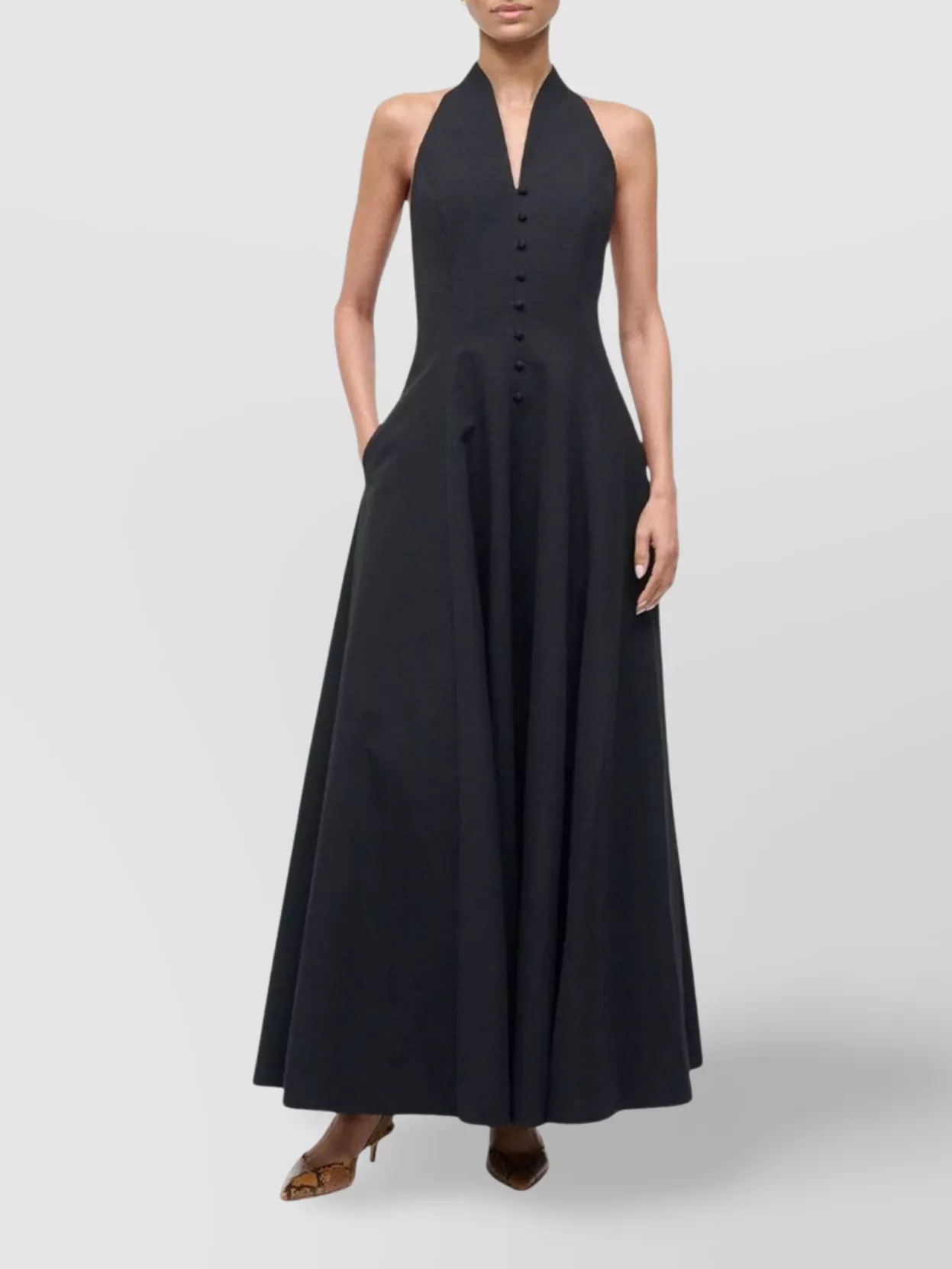 Staud Halterneck Open Back Floor-length Dress In Black