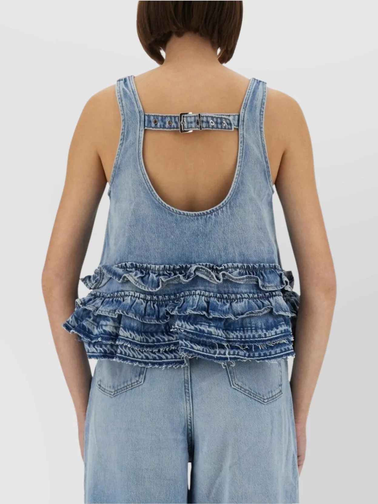 Ganni Ruffle Strap Back Sleeveless Top