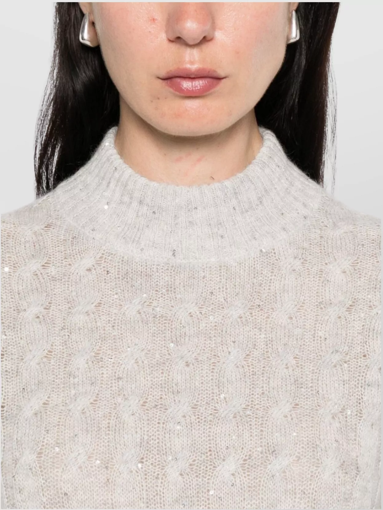 Brunello Cucinelli Cable Knit High Neck Jumper With Sequin Embellishments