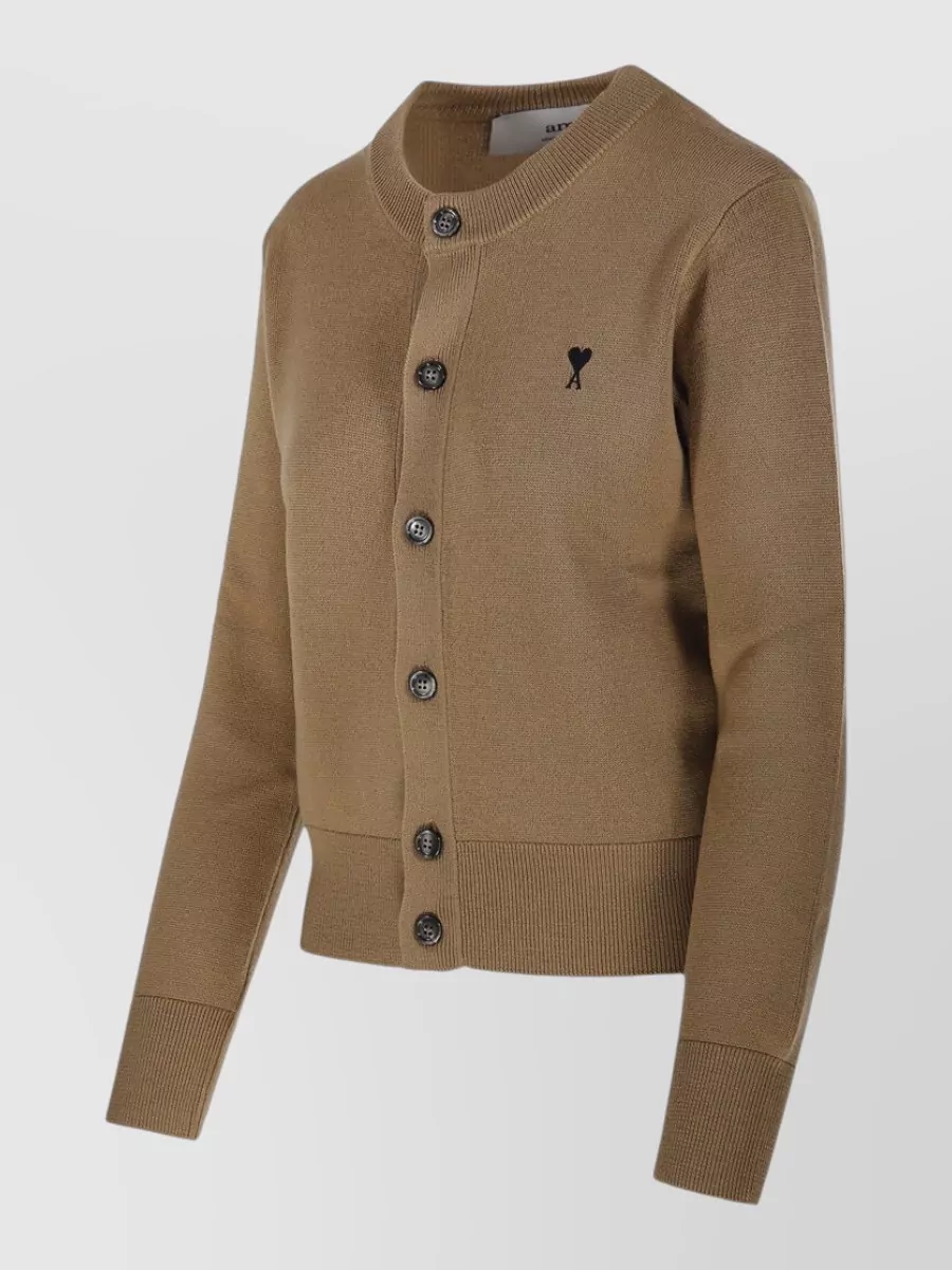 Ami Paris Merino Knit Cardigan Round Crew Neck