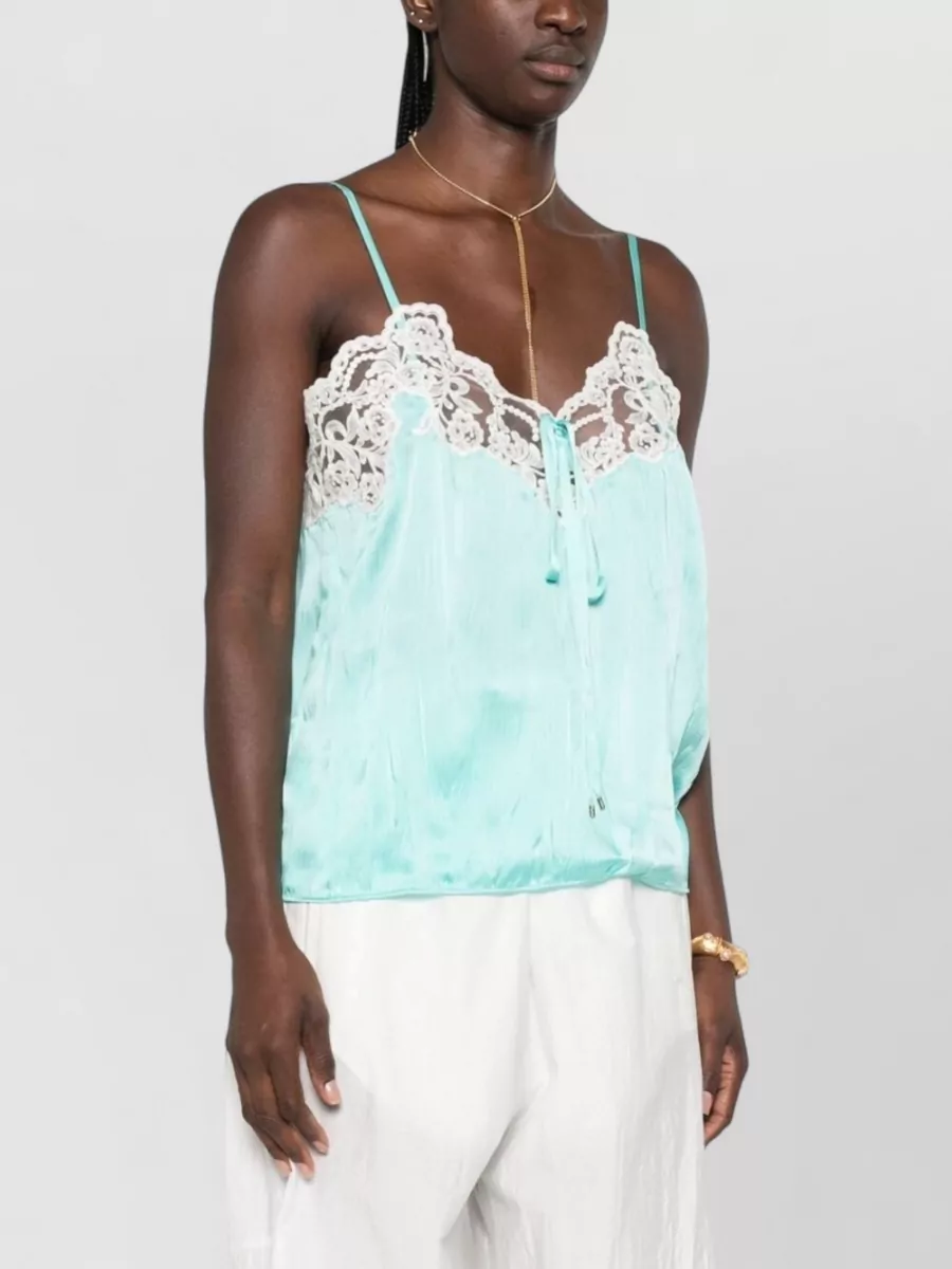 Chloé Silk Lace-Trim V-Neck Spaghetti-Strap Sleeveless Camisole