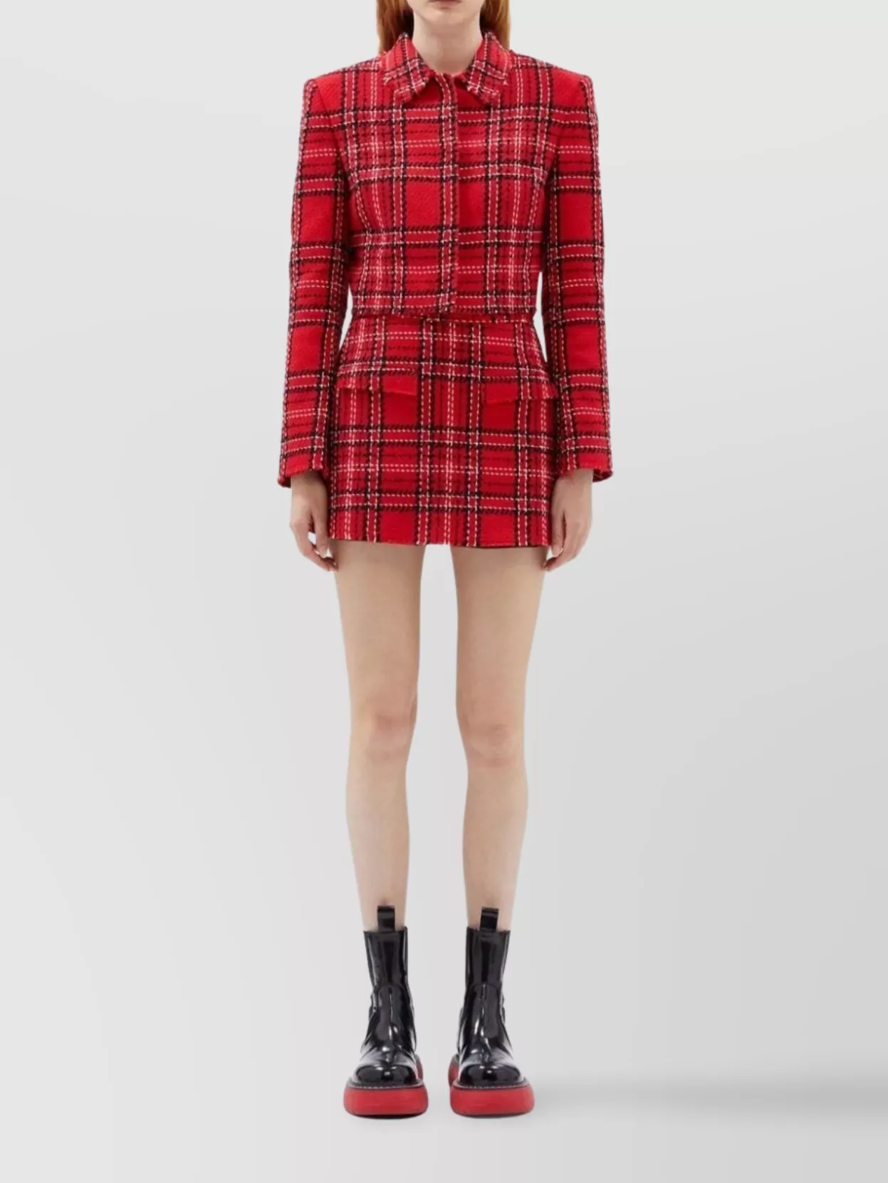 Msgm Tartan Cotton Blend Tweed Skort In Red