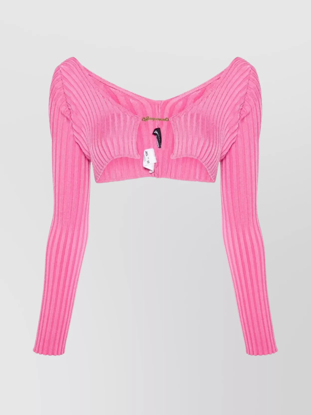 Shop Jacquemus Ribbed Knit Cropped Top With Long Sleeves