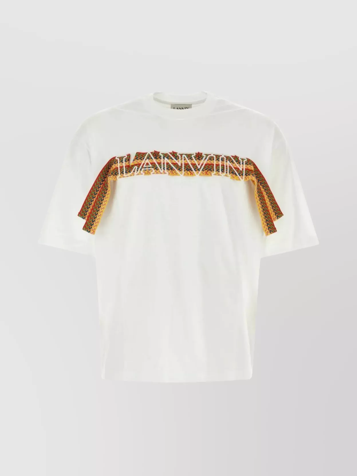 Shop Lanvin Oversize Cotton T-shirt With Contrasting Ribbon Patch In Cream