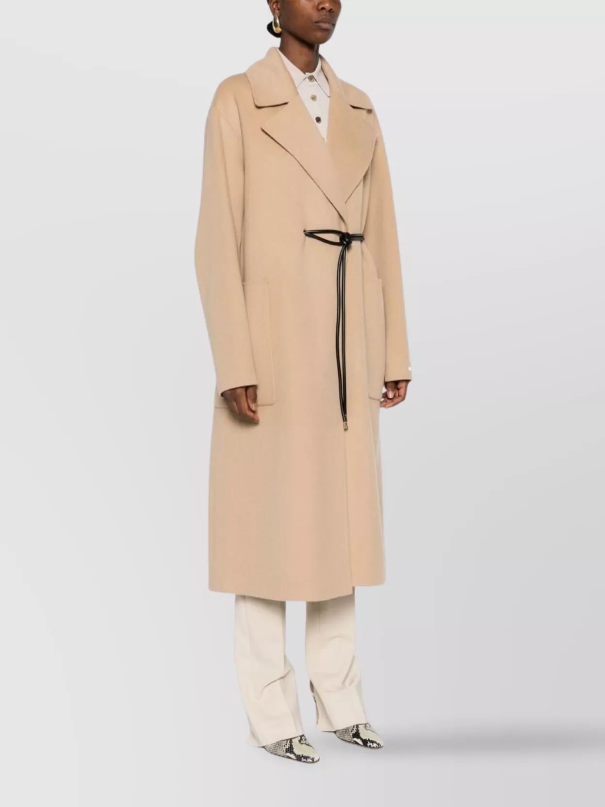 Sportmax Long Coat With Belted Waist And Pockets In Neutral