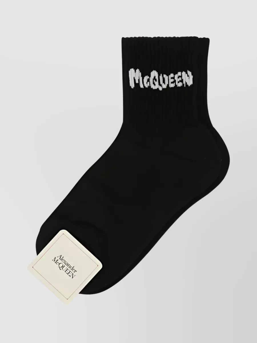Shop Alexander Mcqueen Logo Ankle Socks In Stretch-cotton Blend In Black