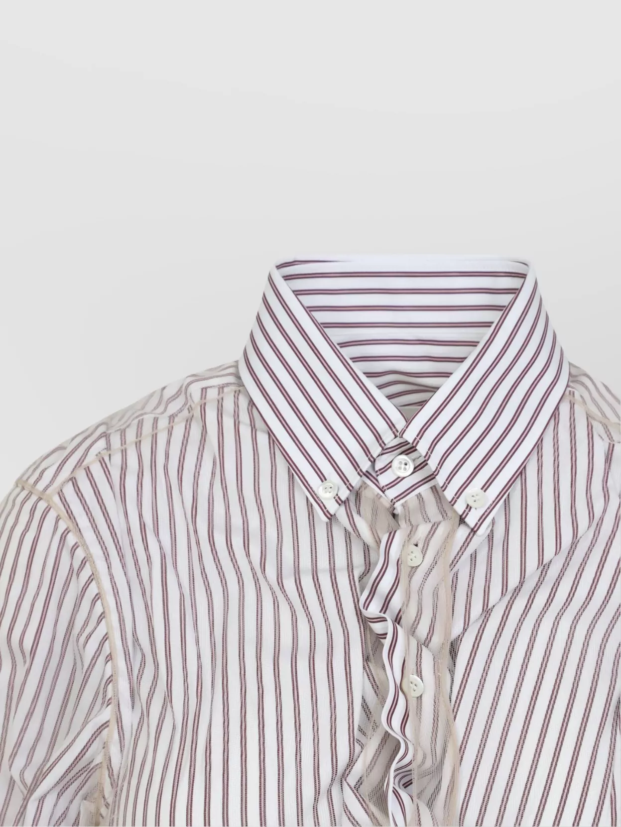 Maison Margiela Long Sleeve Striped Shirt With Ruffle Detail