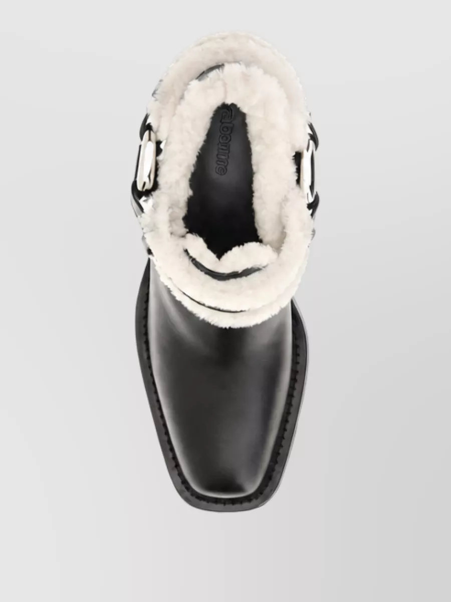 Paco Rabanne Leather Shearling Trim Ankle Boots