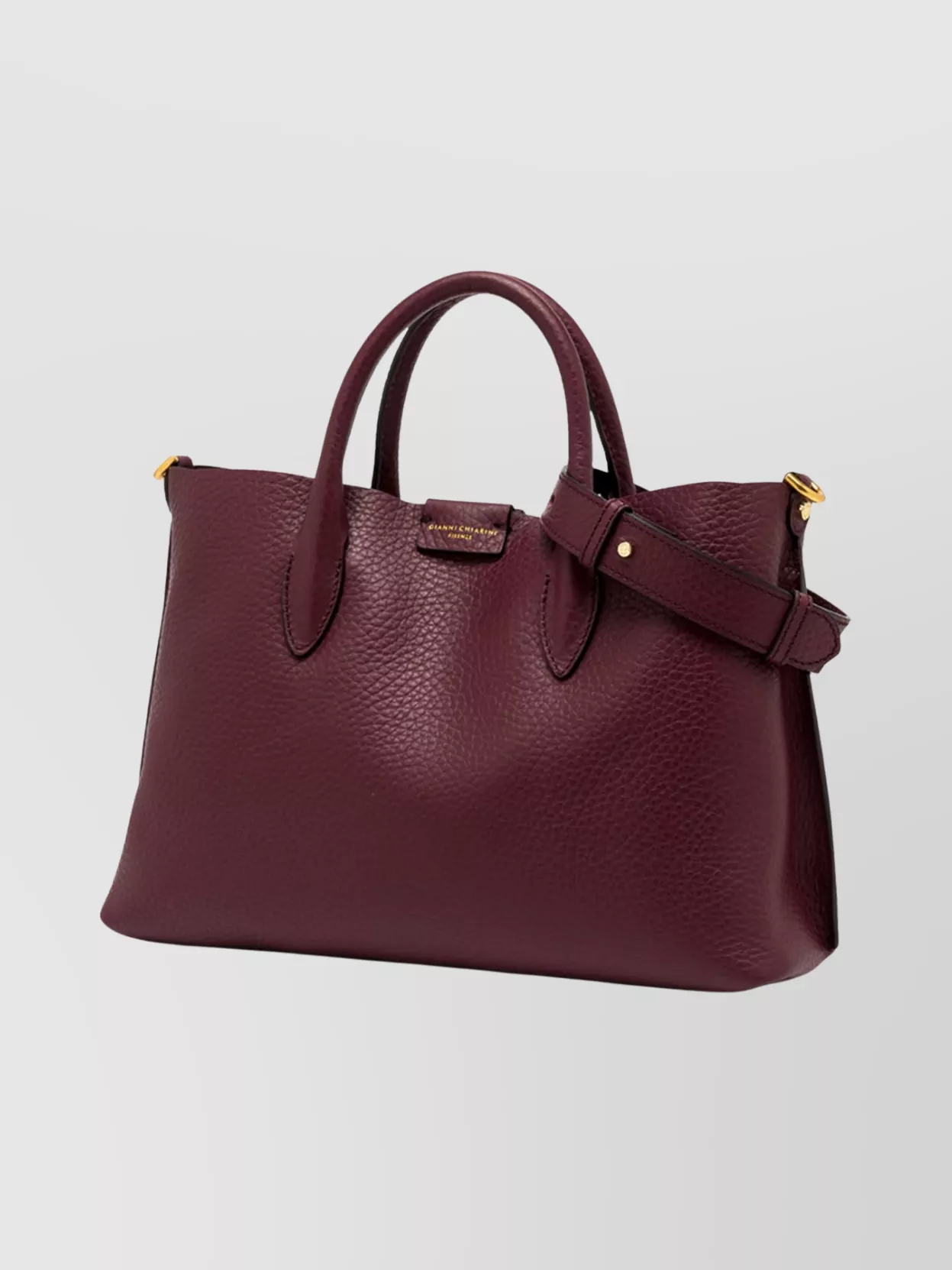 Gianni Chiarini Structured Wine Berry Double Grain Leather Handbag In Burgundy