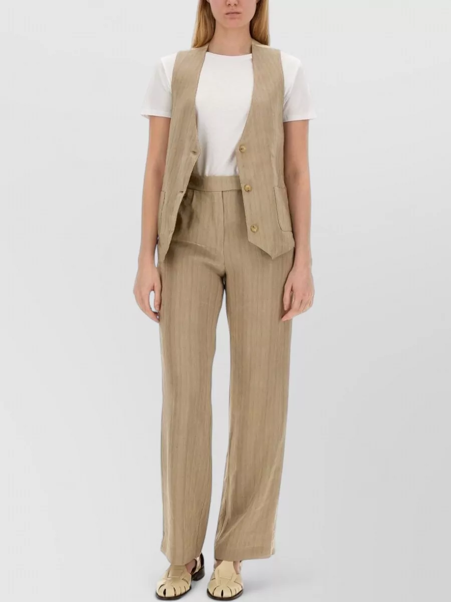 Alysi Linen herringbone pleated wide-leg trousers
