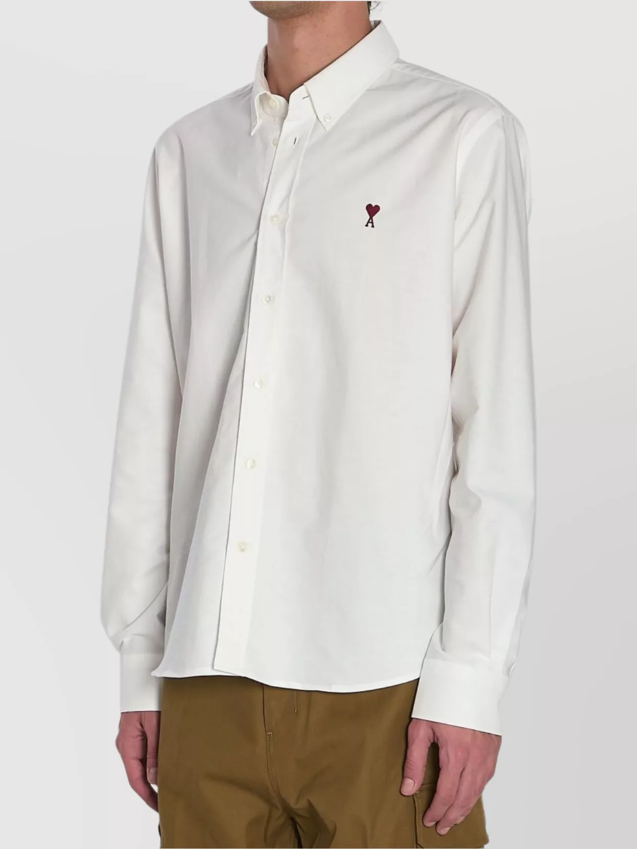 Ami Paris Heart Friend Collared Cotton Shirt With Long Sleeves