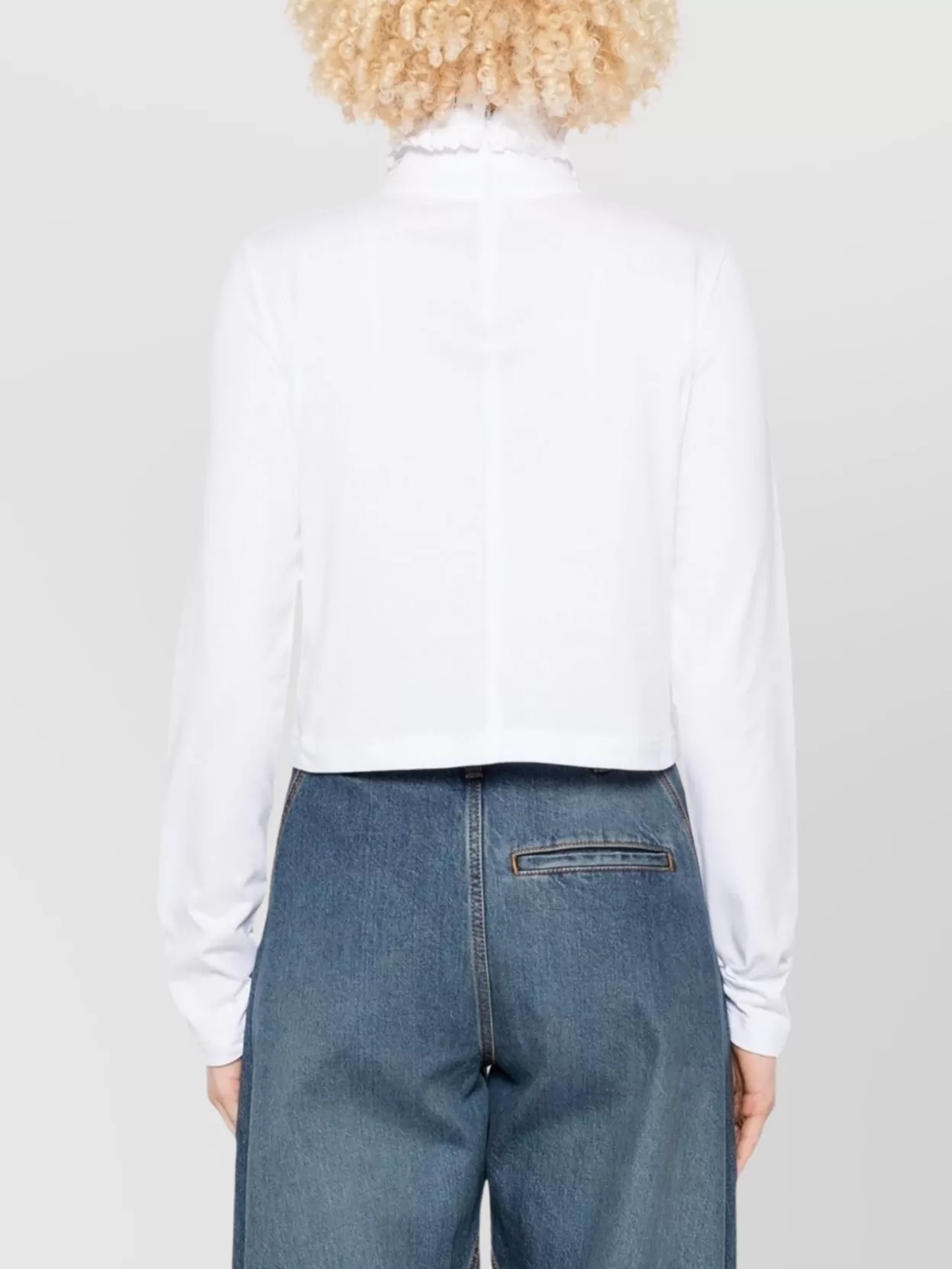 Alaïa High Neck Cropped Long Sleeve Top In White