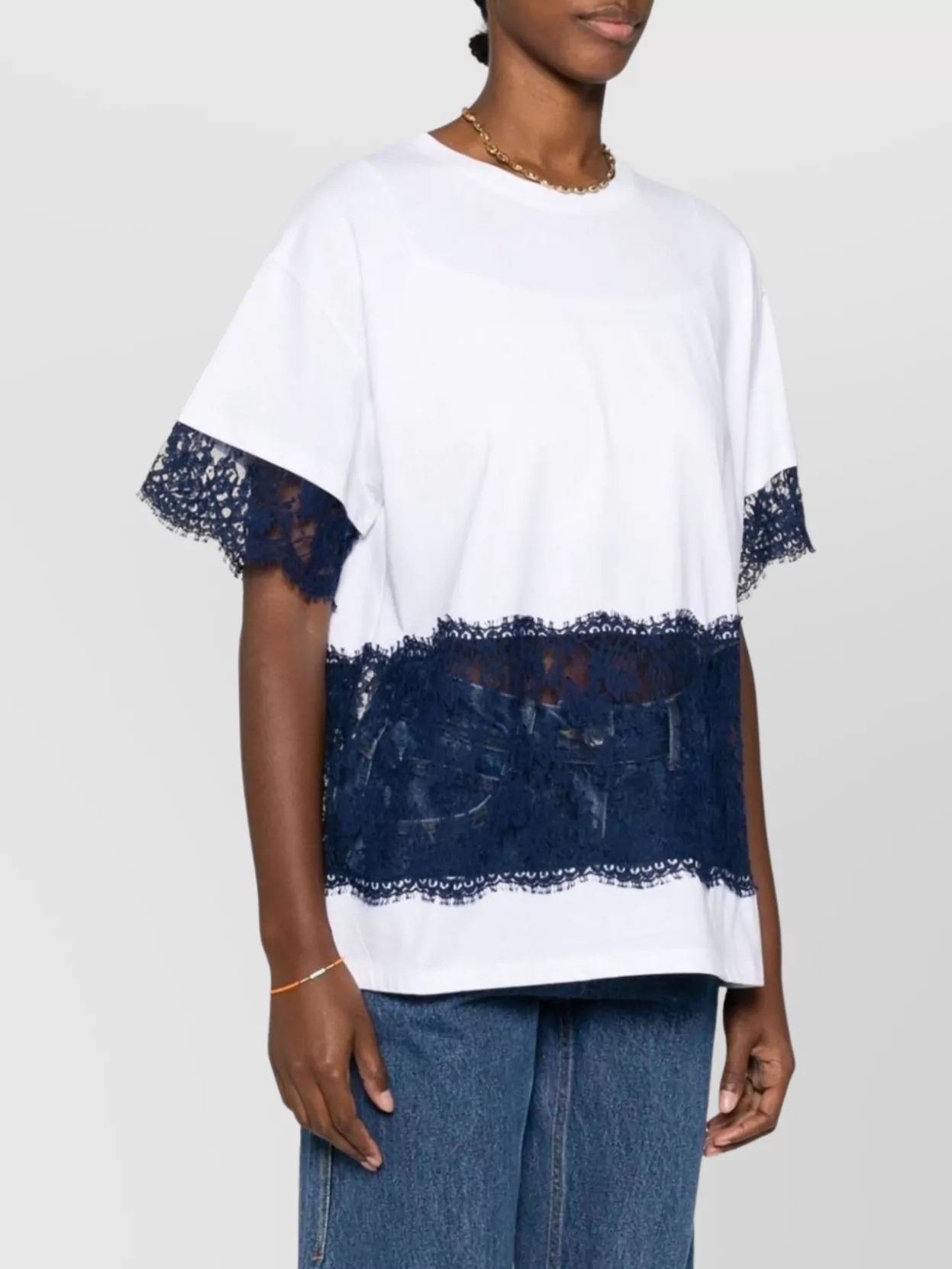 Ermanno Firenze Lace Detail Relaxed Fit Round Neck Top In Multi