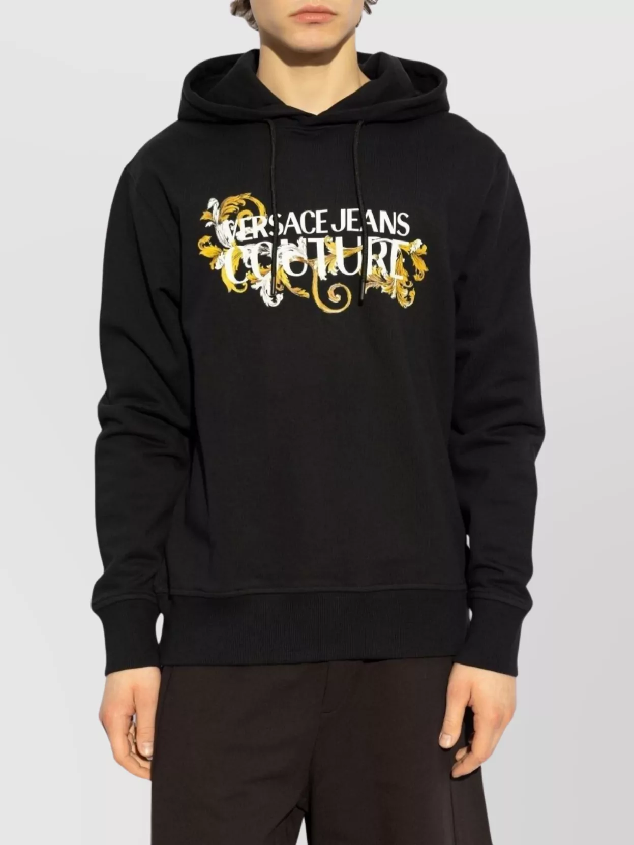 Versace Jeans Couture Graphic Print Cotton Sweatshirt With Drawstring Hood