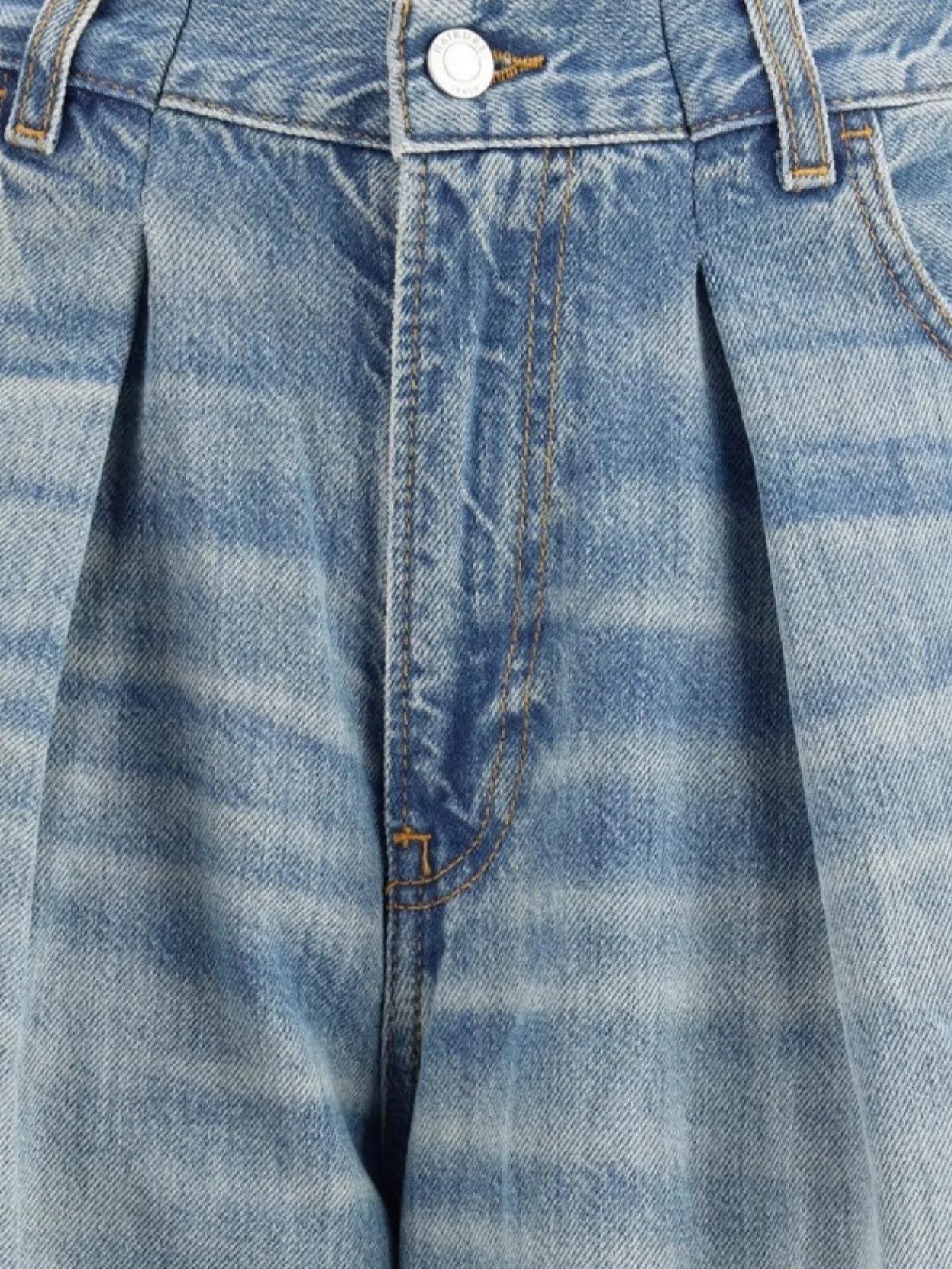 Haikure Wide-leg Denim Trousers Front Pleats In Blue