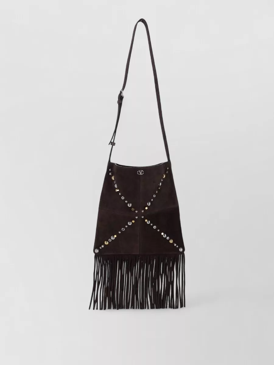 Valentino Garavani Suede Shoulder Bag With Fringe And Studs
