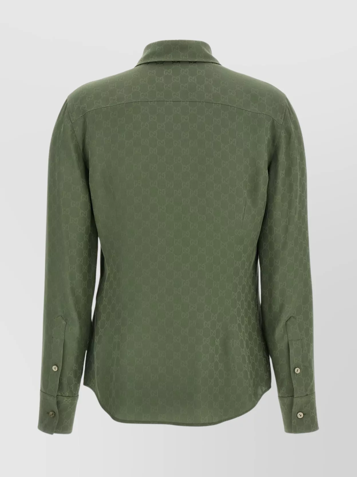 Gucci Monogram Pattern Long Sleeve Silk Top In Green