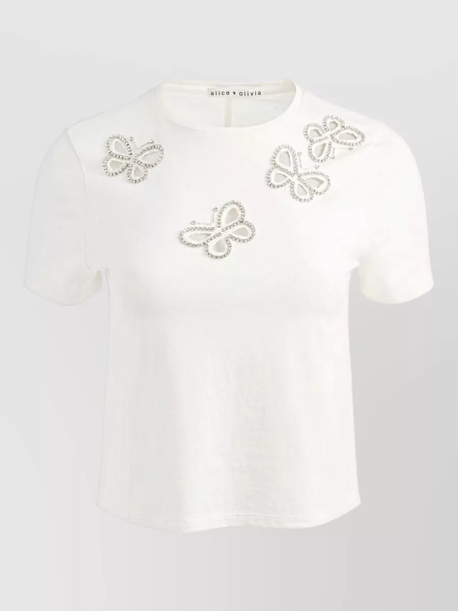 Alice + Olivia cotton crystal embellished cutout cropped t-shirt