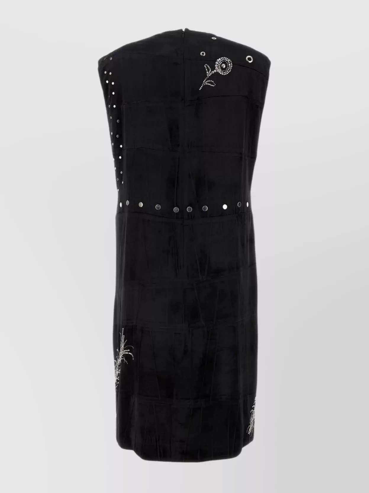 Prada Velvet Dress With Metal Studs And Rhinestones In Black