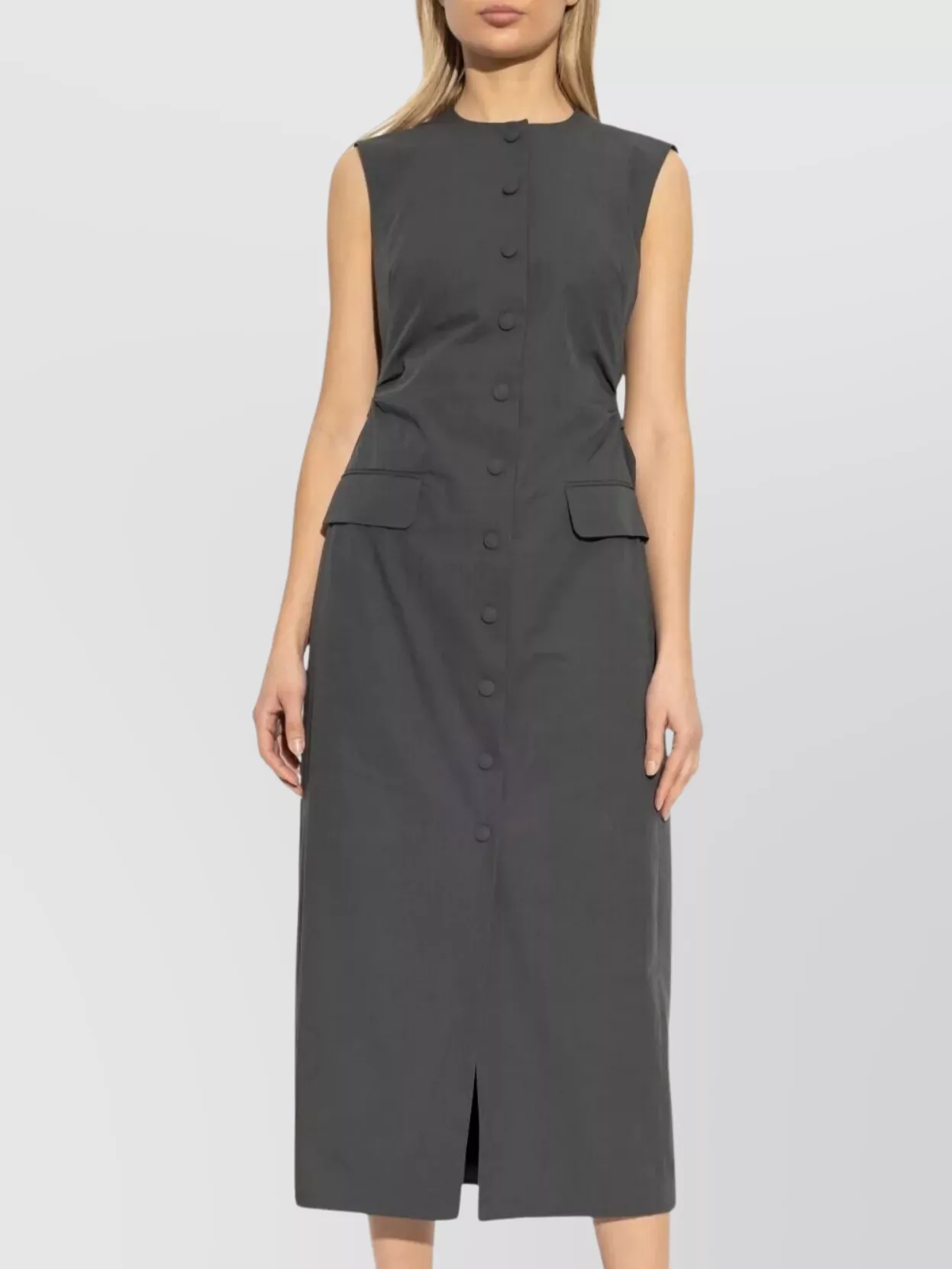 Dries Van Noten Long Midi Dress With Waist Belt And Pockets In Blue