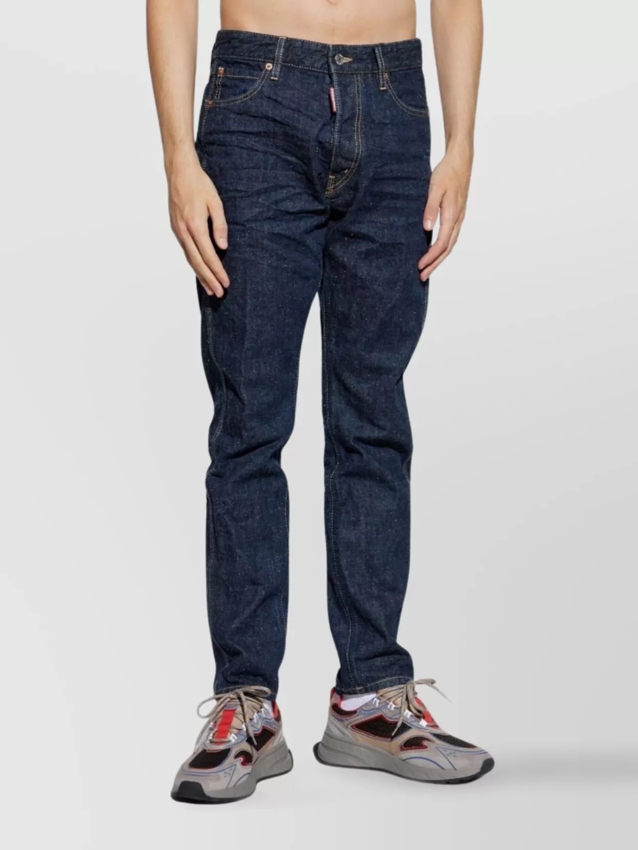 Dsquared2 Straight Leg Five-pocket Trousers With Contrast Stitching In Blue