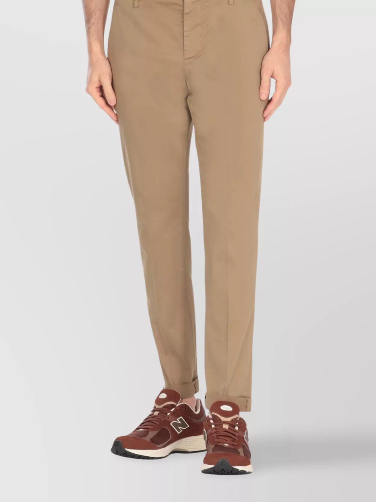 Dondup Straight Cotton Trousers Cuffed Hem In Neutral