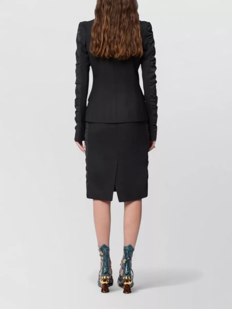 Nina Ricci Blazer Jacket Front Pockets Ruched Sleeves