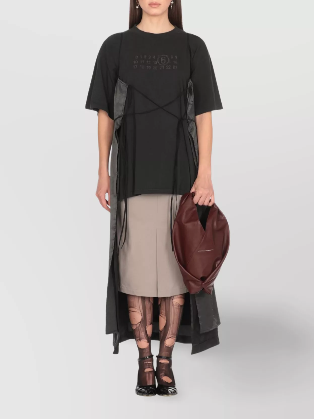 Mm6 Maison Margiela Bordeaux Stitched Asymmetrical Tote Bag