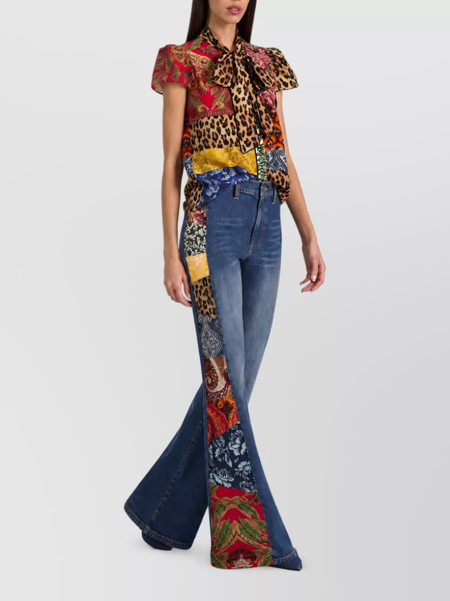 Alice + Olivia Silk Printed Pussy-Bow Short-Sleeve Shirt