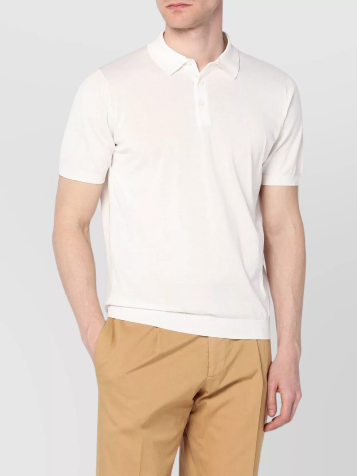 Drumohr Polo Shirt Cotton Ribbed Cuffs In Neutral