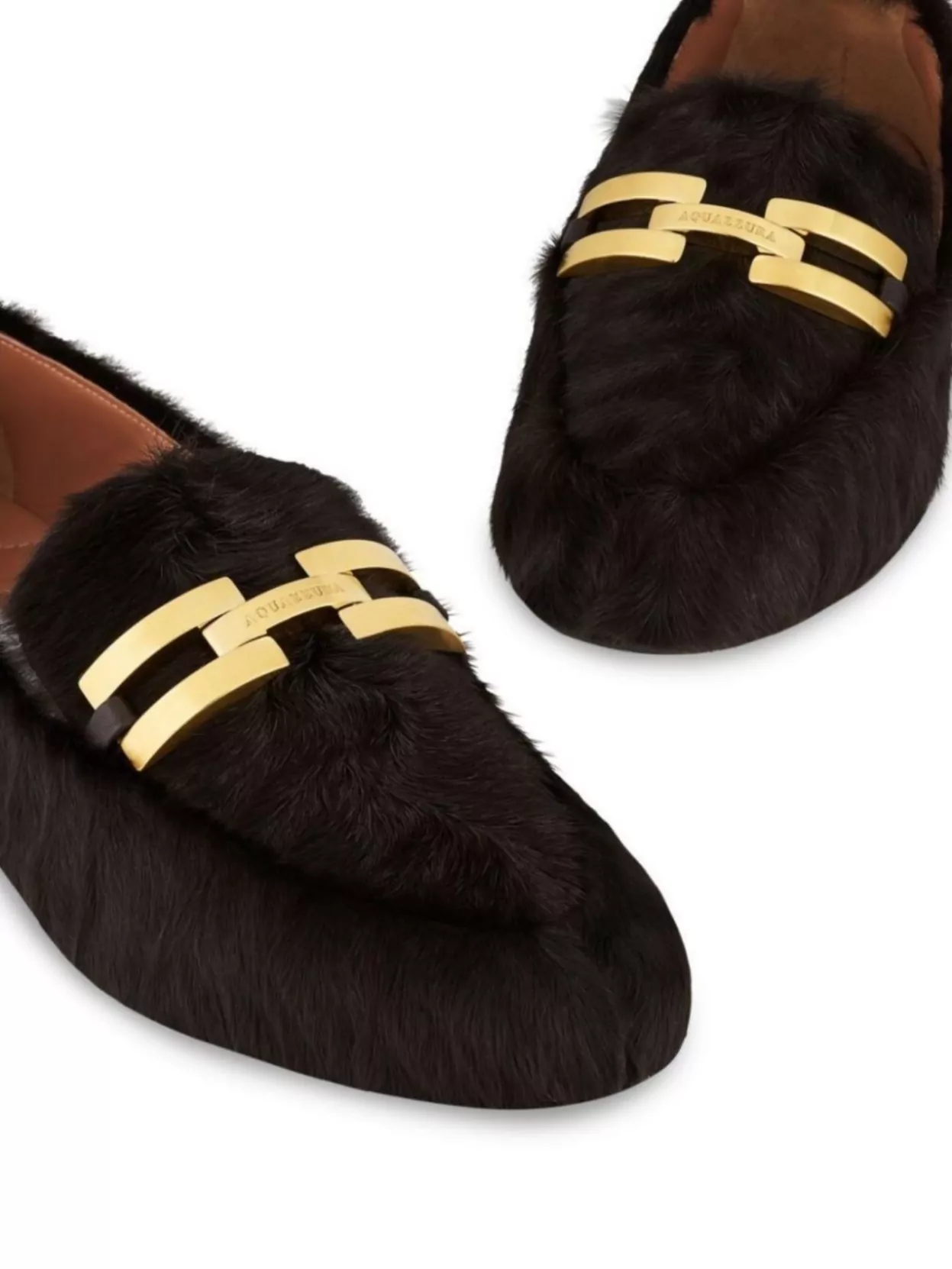 Aquazzura Fur Texture Pointed Toe Loafers