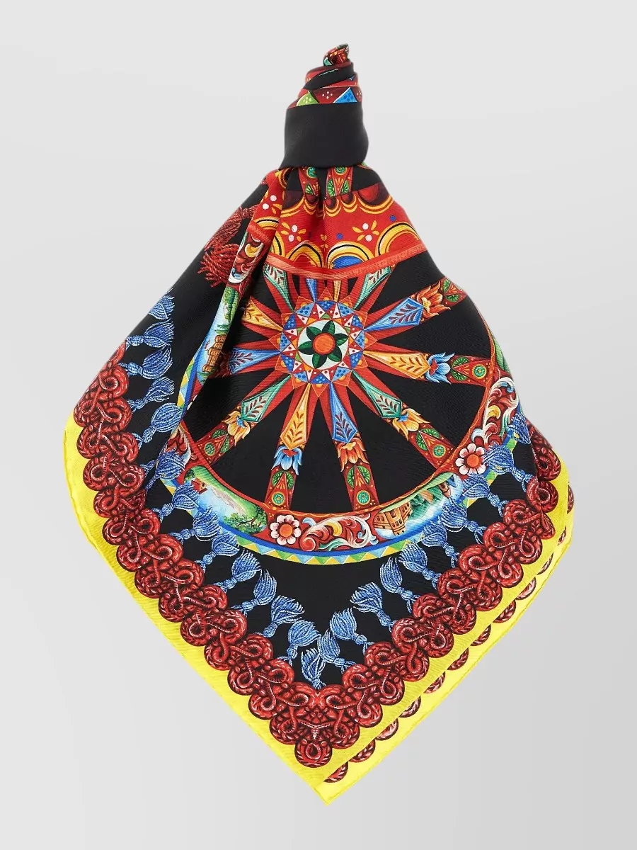 Dolce&Gabbana Carretto Border Print Square Scarf Tassels
